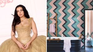La salle de bain codée Wuthering Heights de Charli XCX rend cette « jolie » teinte audacieuse grâce à une association de couleurs inattendue Charli XCX / Pink, black and green zig-zag tiled bathroom