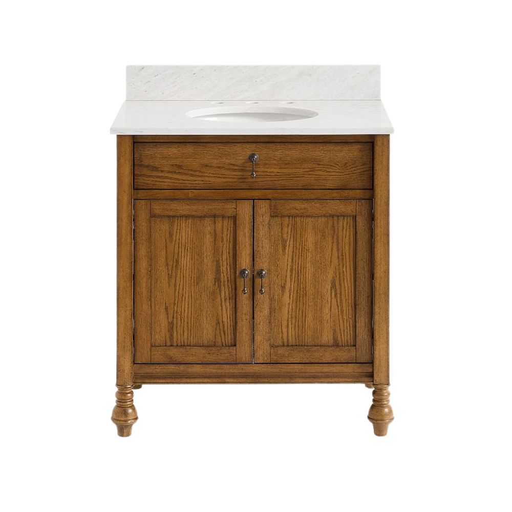 Meuble de salle de bain en bois avec dessus en marbre