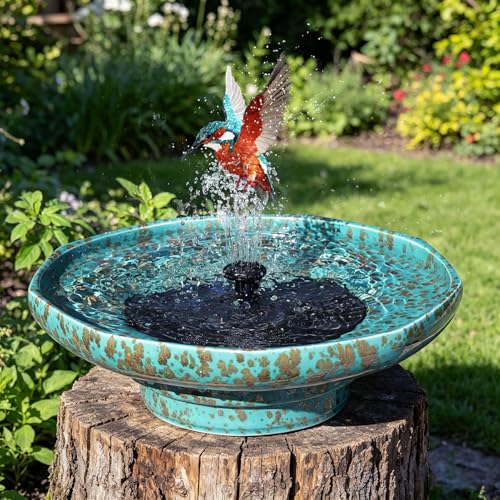 Bain d'oiseaux en céramique à fontaine solaire, bain d'oiseaux pour l'extérieur, bains d'oiseaux à fontaine extérieure, jardin et décoration de la maison.