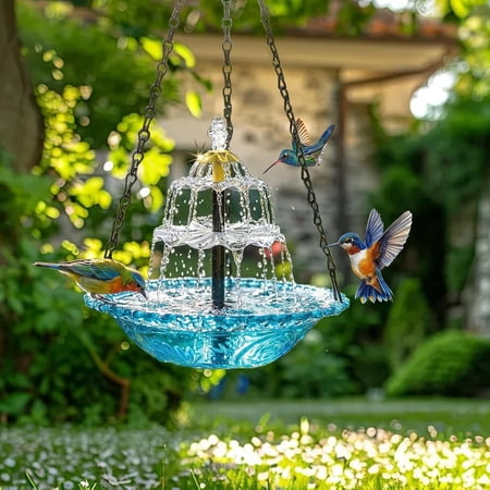 Fontaine solaire suspendue pour bain d'oiseaux et ndash; Fontaine d'eau en cascade à énergie solaire 2026, grande fontaine extérieure pour colibris, jardin, Patio et amp; Décor de jardin