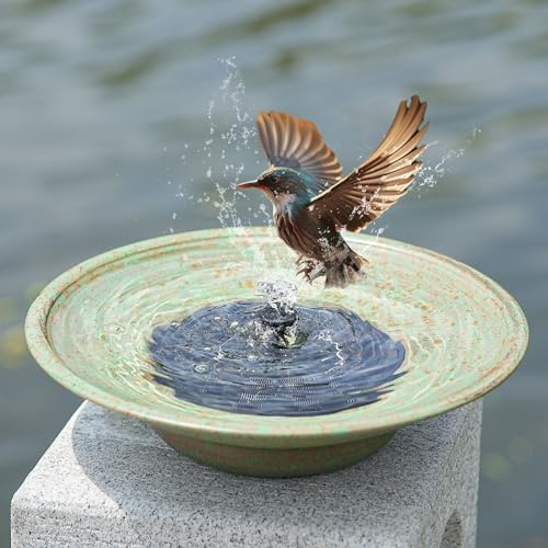 Houyang Bain d'oiseau à Fontaine Solaire, barboteur de Bain d'oiseau en métal, Bol de Bain d'oiseau extérieur, pour la décoration extérieure de Patio de Jardin.