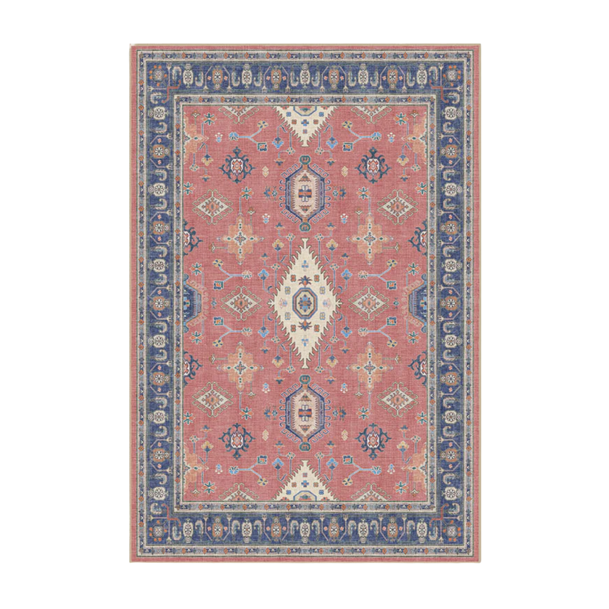 un tapis d'extérieur aux motifs géométriques en rouge et bleu