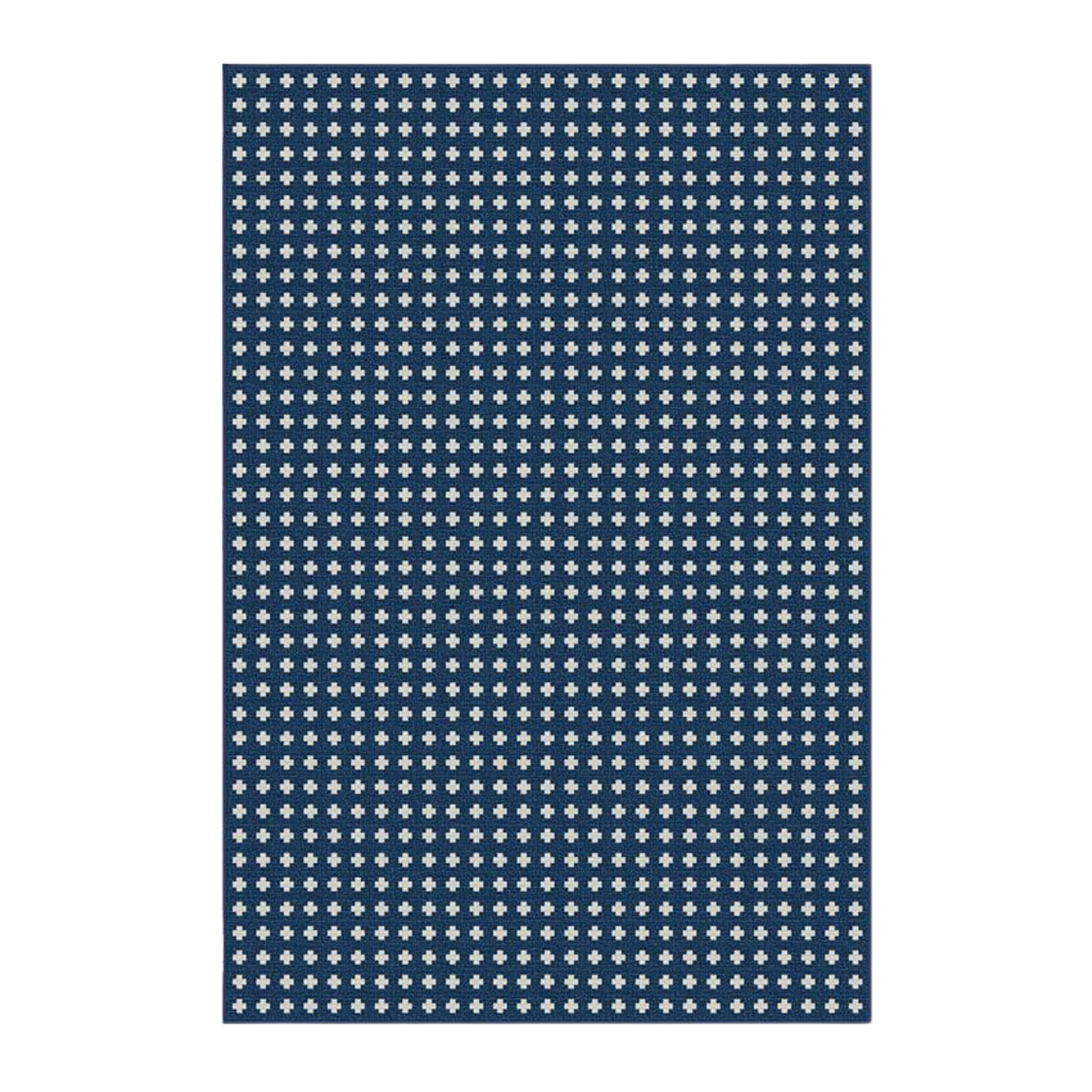 un tapis d'extérieur à carreaux blancs et bleus