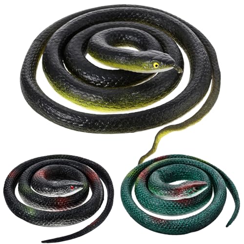 Blulu 3 Pièces Serpents en Caoutchouc Réalistes Grands Faux Jouets Réalistes Serpent de Jardin en Plastique pour Éloigner les Oiseaux Effrayer les Écureuils Accessoires de Farces d'Halloween Jouet Effrayant (Style Classique)