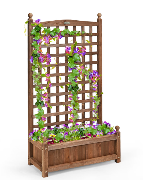 Jardinière en bois massif avec treillis 
