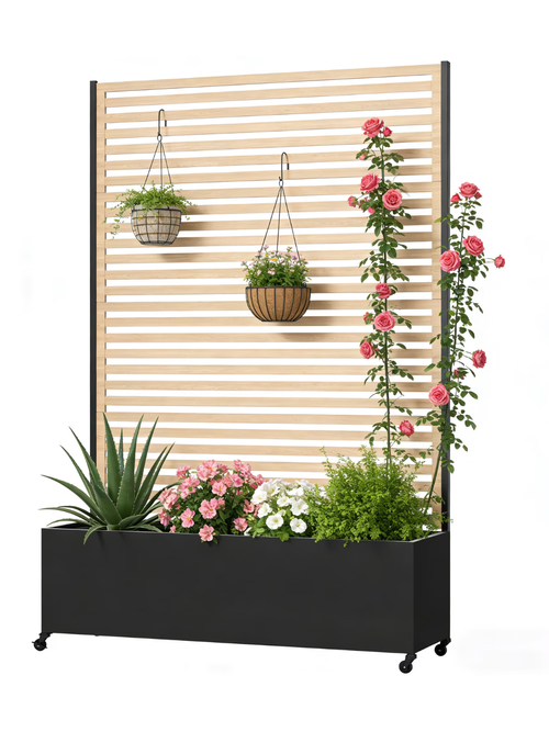 Jardinière en métal avec écran de confidentialité en treillis