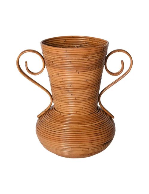 Vase décoratif vintage en bambou et rotin 1970