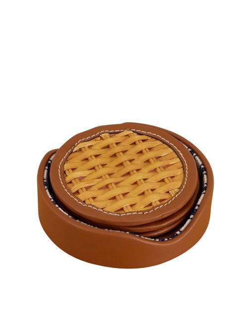 Sous-verres en rotin garnis de cuir Bailey