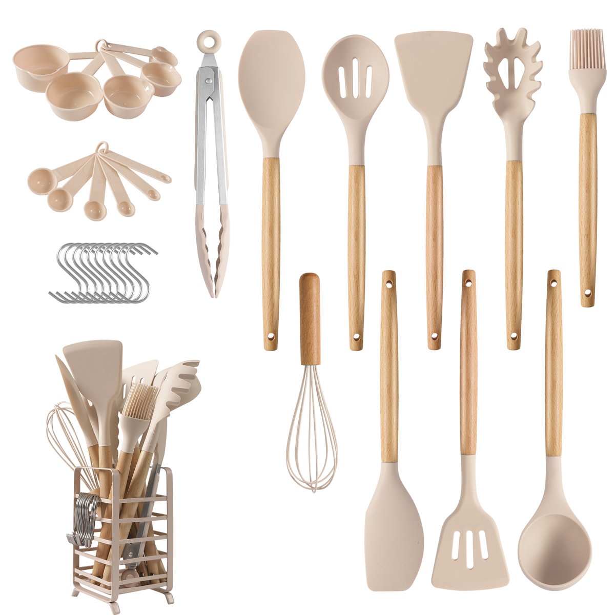 Ensemble d'ustensiles de cuisine en silicone Hecef de 32 pièces avec support en acier inoxydable, de qualité alimentaire, sans BPA, résistant à la chaleur, outils de cuisson anti-rayures et ustensiles de cuisine. Commentaires | Wayfair