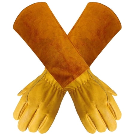 Gants de jardin longs pour femmes et hommes, gants de jardin en cuir de vache résistant aux épines pour l'élagage des roses, pour cactus, roses et plus encore - L