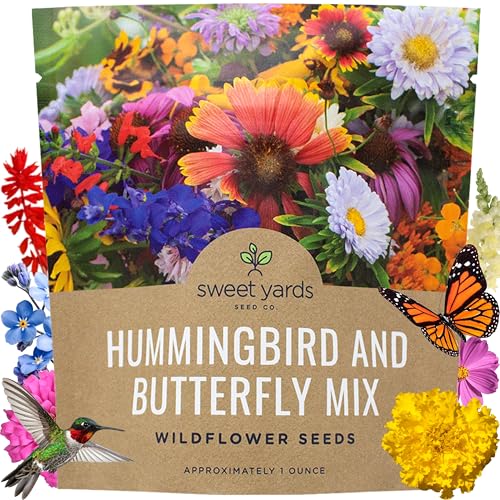 Mélange de graines de fleurs sauvages, papillons et colibris – Grand paquet de 28,3 g, plus de 7 500 graines – 23 espèces annuelles et vivaces à pollinisation libre