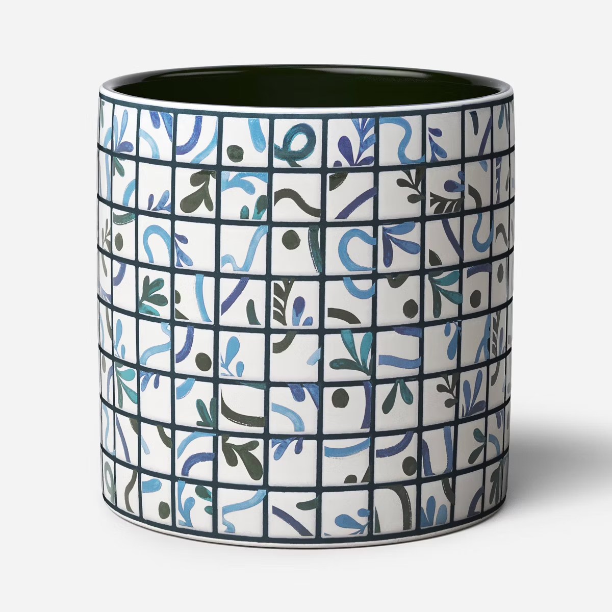 Jardinière carrelée blanche et bleue