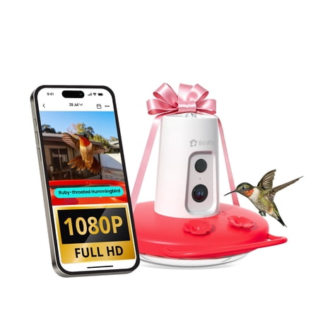 Birdfy Mangeoire à colibris avec caméra, caméra d'alimentation pour colibris FHD 1080p avec fossé de fourmis, caméra à oiseaux rechargeable 9000 Mah, identification par IA des espèces d'oiseaux, étanche, cadeau idéal