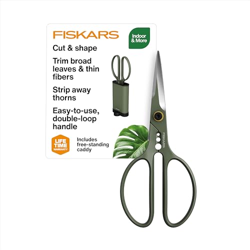 Cisailles et amp;amp;amp; de façonnage des plantes Fiskars Support, cisailles de jardinage d'intérieur de précision avec support de rangement, lames en acier inoxydable forgé pour des coupes nettes sur de larges feuilles, poignées et amp; Décapant de tige, 6