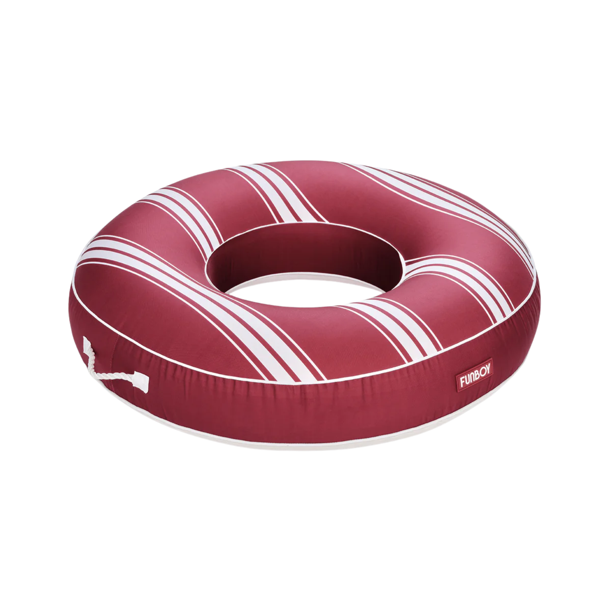 un flotteur de piscine rond rayé rouge et blanc