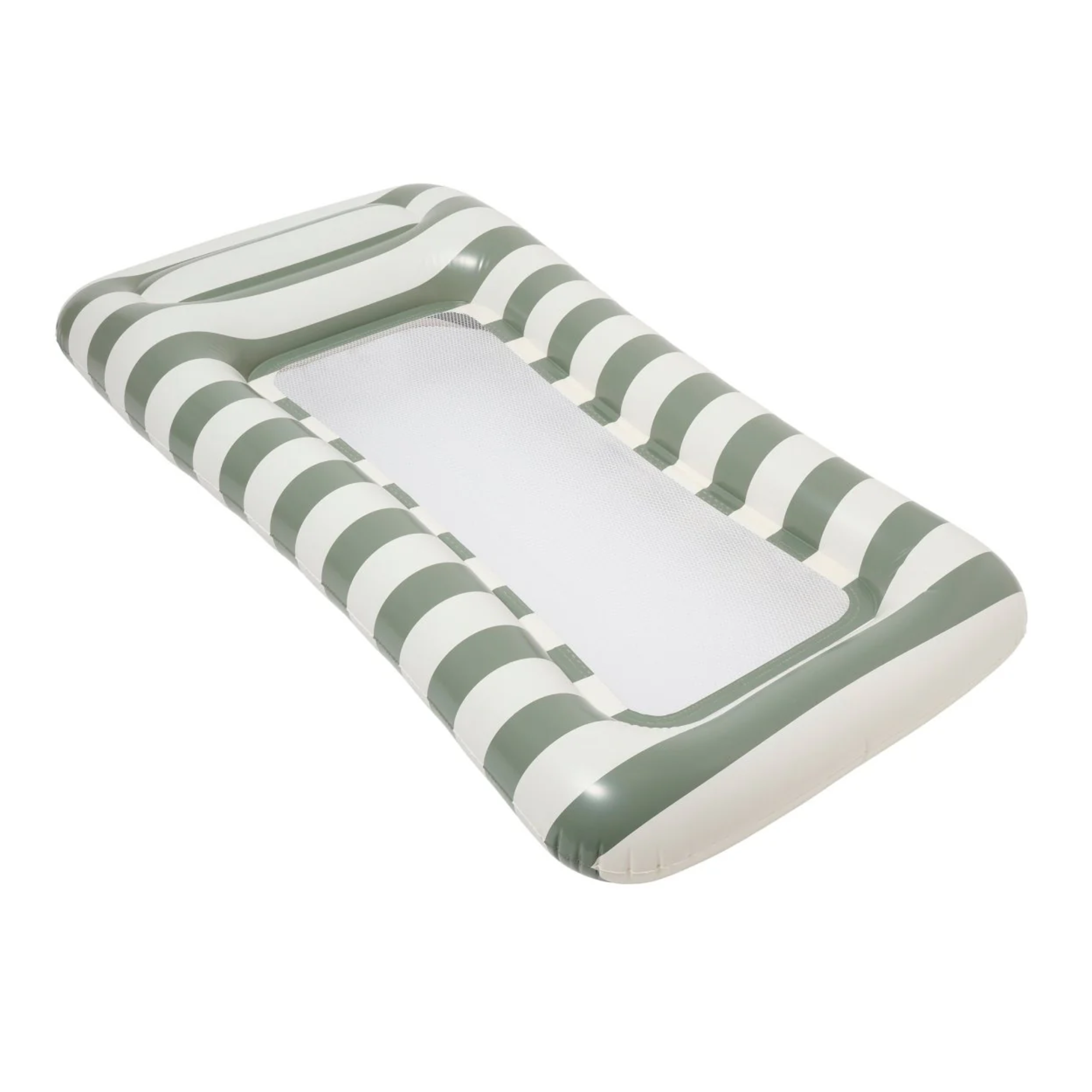 un flotteur de piscine rayé vert et blanc