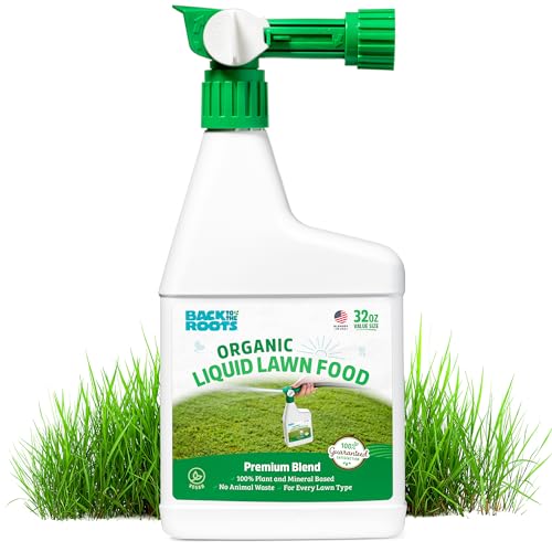 Back to the Roots Aliment liquide pour pelouse 100 % biologique fabriqué aux États-Unis, 32 oz, couvre 2 000 pieds carrés, sans danger pour les animaux de compagnie et tous les types de pelouse