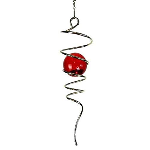 Fonmy Gazing Ball en Acier Inoxydable Spirale Queue Décorative Wind Spinner, avec Crochet Pivotant Suspendu, Décoration Intérieure Extérieure Argent Rouge -13 Pouces Hauteur