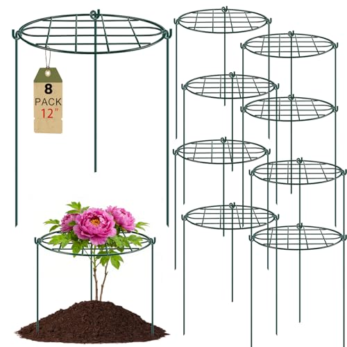Lot de 8 cages et supports de pivoine de 30,5 x 39,9 cm, supports de culture en métal pour plantes d'extérieur, anneaux de support de fleurs, cerceau de support pour plantes lourdes pour légumes, roses, tomates, orchidées
