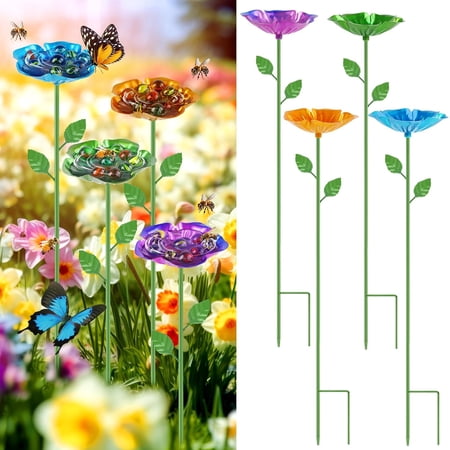 Mangeoire à abeilles en métal, lot de 4, Station d'arrosage pour abeilles avec billes de verre, bain d'abeille en forme de fleur, décor de pâques pour jardin extérieur 4 couleurs