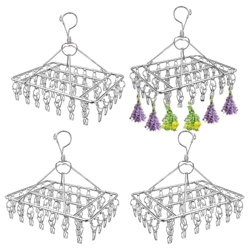 Jtuxcke 4 pièces support de séchage d'herbes suspendu pour support de séchage de fleurs en macramé d'herbes avec 30 crochets de séchage d'herbes à clip en acier inoxydable séchoir à herbes peu encombrant pour herbes fraîches et aromatiques