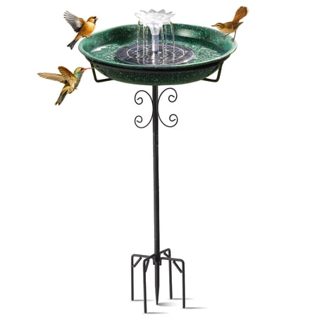 Bain d'oiseaux à énergie solaire avec fontaines pour colibris, design élégant et stable avec base à 5 dents, bain d'oiseaux en plastique pour pelouse extérieure, patio, cour, jardin