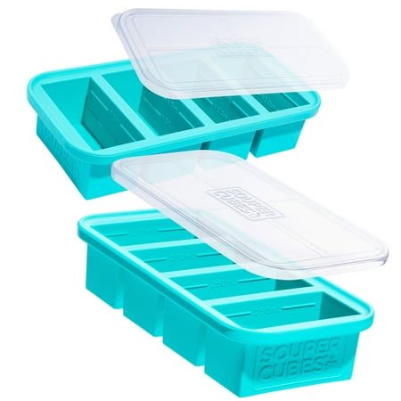Cubes à soupe Plateau de congélation de 1 tasse avec couvercle, moules de congélation de soupe en silicone pour congeler du bouillon, de la soupe, des restes et plus encore, paquet de 2 - Aqua