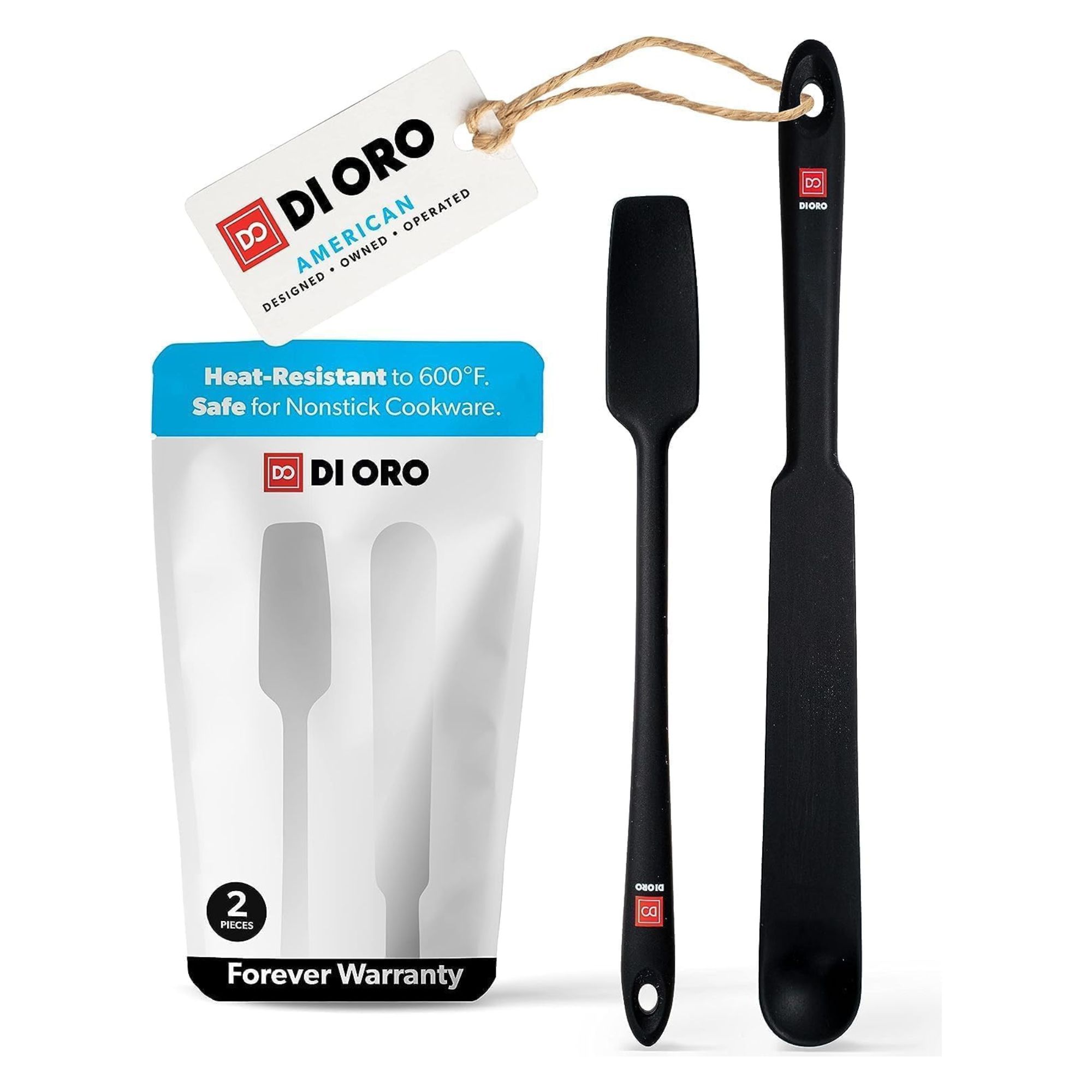 Mélangeur et amplificateur en silicone Di Oro Spatules en pot – Ensemble d'ustensiles de cuisine résistants à la chaleur pour la cuisine, le mélange, la pâtisserie et la cuisson. Grattage (2 pièces, noir)