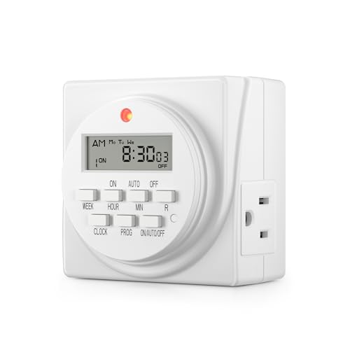 Bn-Link Minuterie numérique d'intérieur, interrupteur d'éclairage programmable sur 7 jours, minuterie à 3 broches pour prises électriques, lampes, ventilateurs, 8 programmes marche/arrêt, 1 paquet, 15 A/1875 W, liste Etl