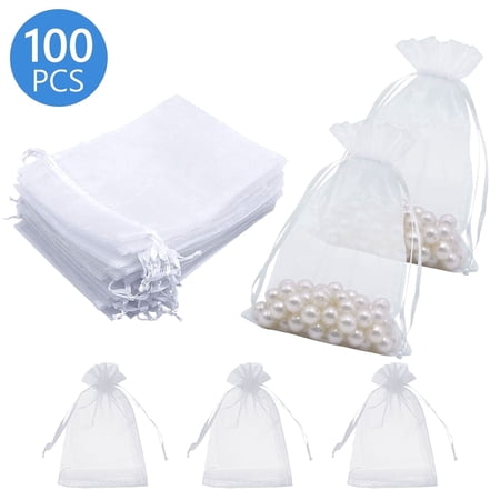 Hengbo 100 pièces 4x6 pouces pochettes en Organza avec cordon de serrage sacs de bonbons pour bijoux en maille transparente pour emballage cadeau de fête de mariage blanc