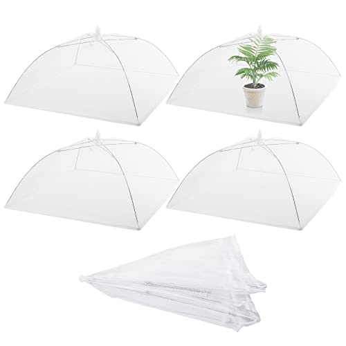 Sawysine Lot de 4 housses de protection en maille réutilisables pour plantes, cloche, dôme, tente de protection pour plantes, parapluie pliable pour extérieur, jardin, serre, légumes, fleurs, fraises d'animaux (43,2 x 43,2 cm, blanc)