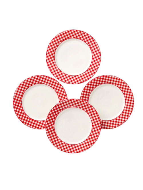Assiettes plates vichy rouge, ensemble de 4