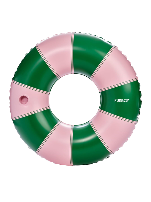 Flotteur de piscine gonflable géant à rayures roses et vertes avec porte-gobelet