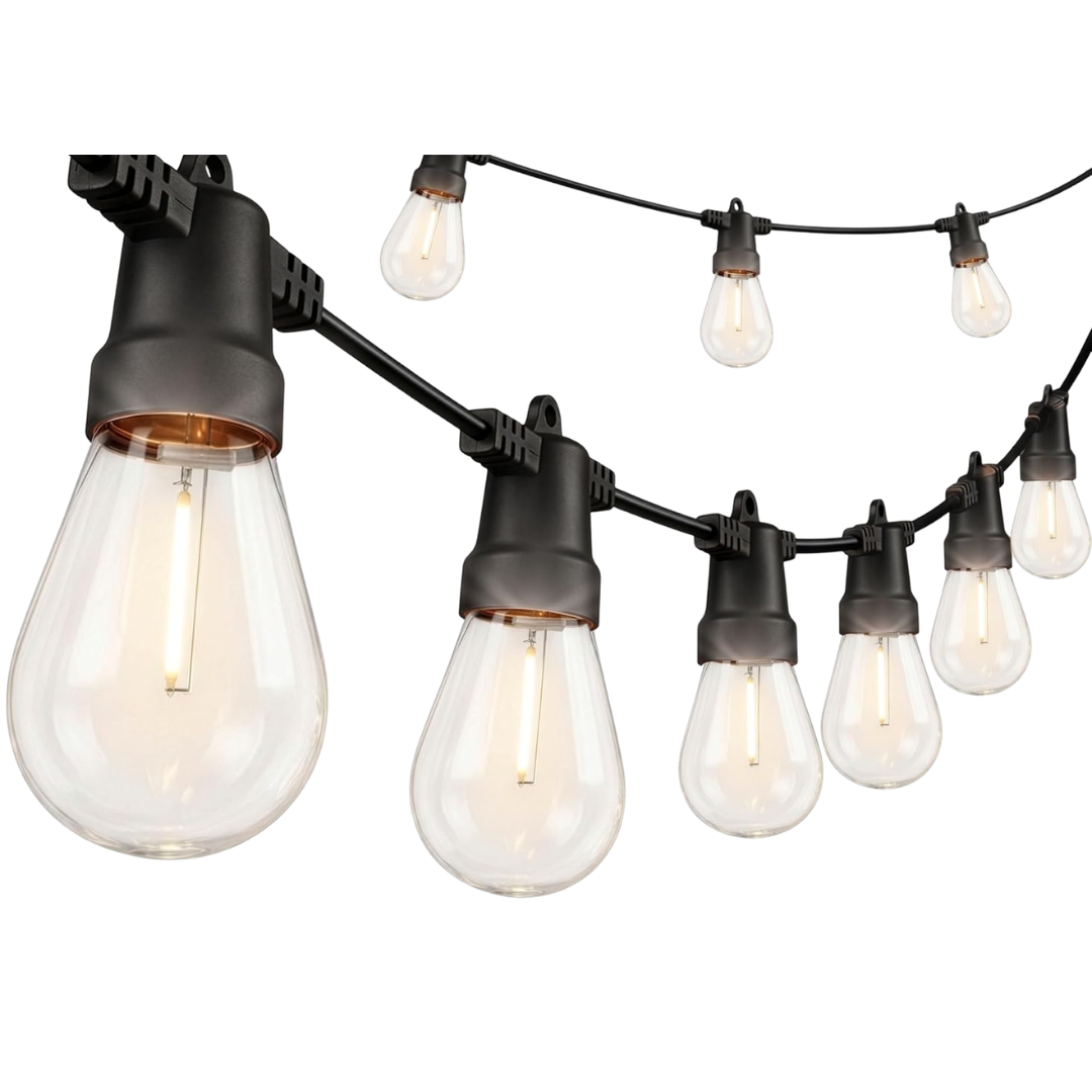 Brightech Ambience Pro Guirlande lumineuse d'extérieur à énergie solaire – 27 m de qualité commerciale, étanche, Edison, pour patio, incassable, LED pour extérieur, porche – 12 ampoules, 1 W blanc doux