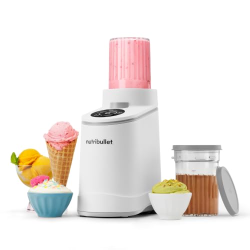 Machine à crème glacée Nutribullet Chill, pour gelato, sorbet, yaourt glacé, bols à smoothie, taille compacte, (2) lavables au lave-vaisselle 16 oz. Tasses à pinte avec couvercles, blanches, Nbd50100aw