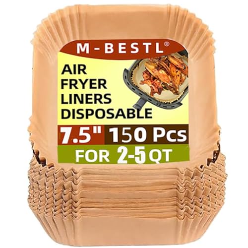 Doublures carrées en papier parchemin pour friteuse à air de 7,5 pouces, 150 pièces de doublures de friteuse à air antiadhésives et résistantes à l'huile jetables pour la friture, la cuisson et le rôtissage de 2 à 5 litres