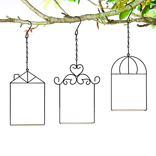 Mixxidea Lot de 3 perchoirs pour colibris, balançoire pour colibris avec cadre en métal, balançoire pour oiseaux avec cheville en bois et chaîne de suspension, convient pour accrocher à l'intérieur, à l'extérieur, à la pelouse, au patio, au jardin