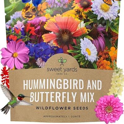 Mélange de graines de fleurs sauvages, papillons et colibris – Grand paquet de 28,3 g, plus de 7 500 graines – 23 espèces annuelles et vivaces à pollinisation libre