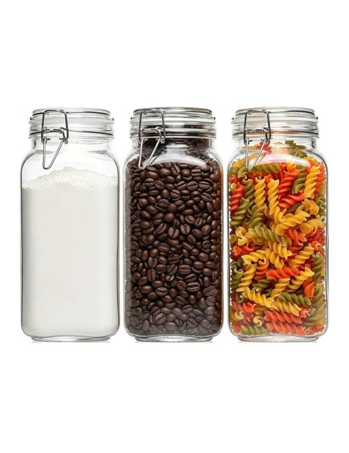 Comsaf Grands bocaux carrés hermétiques en verre, lot de 3