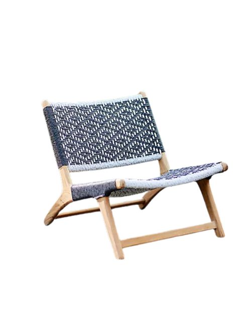 Chaise sans accoudoirs en osier et teck Havana, diamant noir et blanc