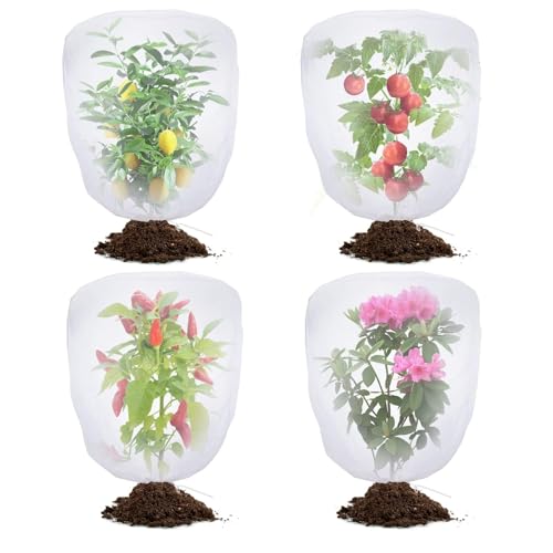 Filet anti-oiseaux pour la protection du jardin – Lot de 4 filets de jardin antiparasitaires avec cordon de serrage, moustiquaire de 1,3 m x 2,7 m, couverture de protection contre les tomates, filet pour plantes de jardin pour cigales, légumes, buissons de myrtilles