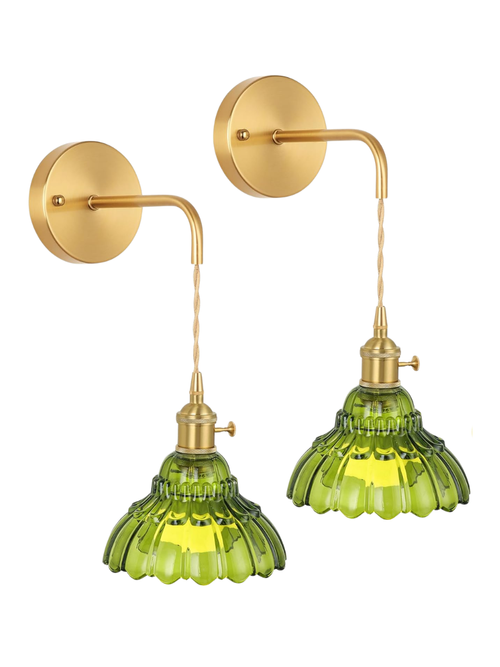 Appliques murales sans fil en verre vert, ensemble de 2