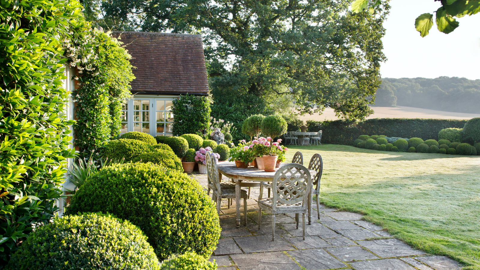 scène extérieure avec de l'herbe et une table à manger