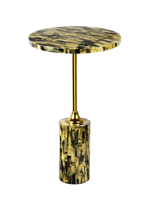 Table à boissons sur pied Hedda avec plateau en mosaïque jaune et noire