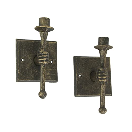 Lot de 2 bougeoirs muraux à main en fonte finition bronze antique : charme rustique pour décoration occidentale – 20,3 cm de haut – ajoute de l'élégance à n'importe quelle pièce.