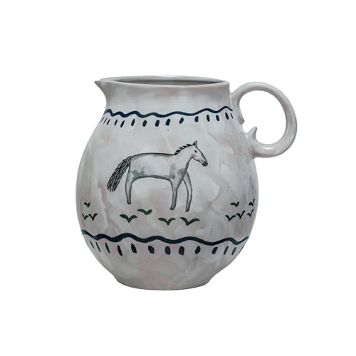 Creative Co-Op Pichet en grès Motif Cheval Multicolore
