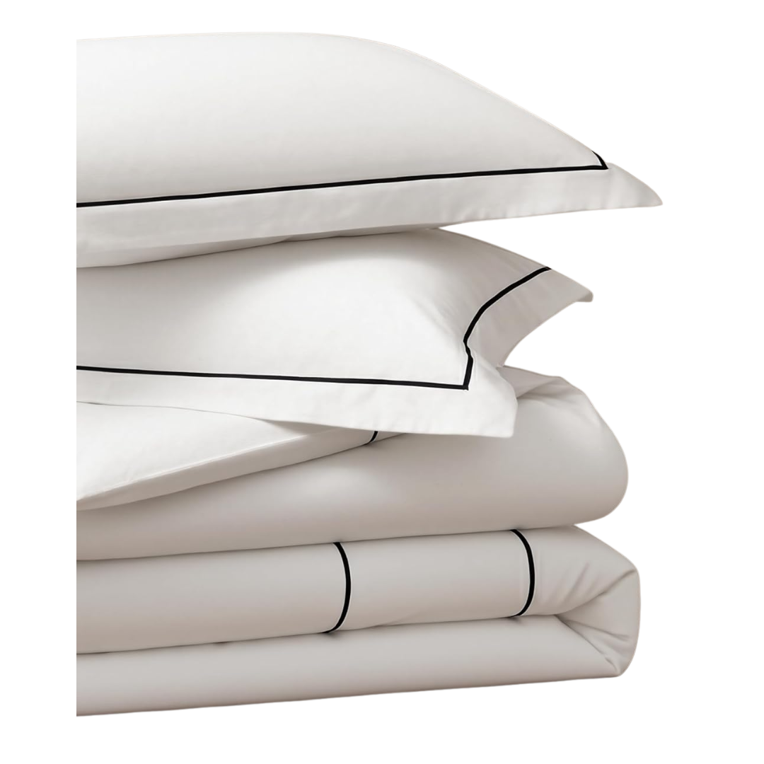 Bedsure Housse de couette en percale 100 % coton pour lit king size, housse de couette d'hôtel de luxe, housse de couette blanche avec cadre brodé, tissu pur respirant et respirant. Ensemble de literie léger pour toutes les saisons, 3 pièces, 104 