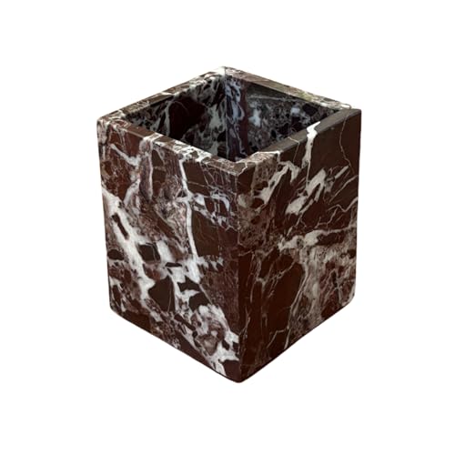 Stoneplus Récipient de rangement carré en pierre de marbre naturel, support de récipient vide, tasse pour bougies/stylos/articles divers (rosa Levanto)