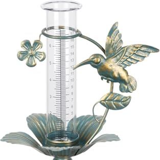 Shumi Pluviomètre d'extérieur Colibri, pluviomètre en verre amélioré pour l'extérieur, le mieux noté, résistant au gel, pluviomètre à hauteur réglable pour décoration de jardin, cadeaux de jardinage pour femmes