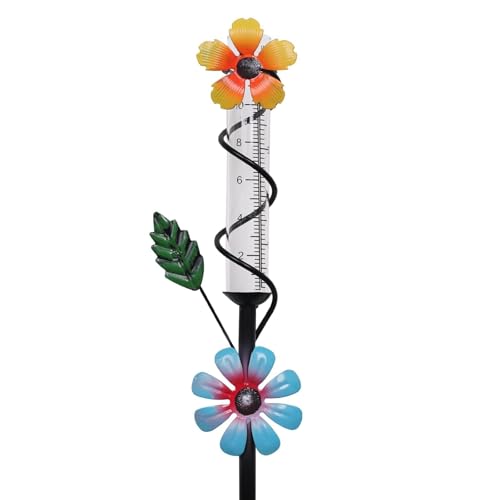 Esttop Pluviomètre d'extérieur en tube de verre de 12,7 cm, résistant au gel, piquet en métal résistant aux intempéries, décoration de pelouse et de jardin pour une mesure précise des précipitations